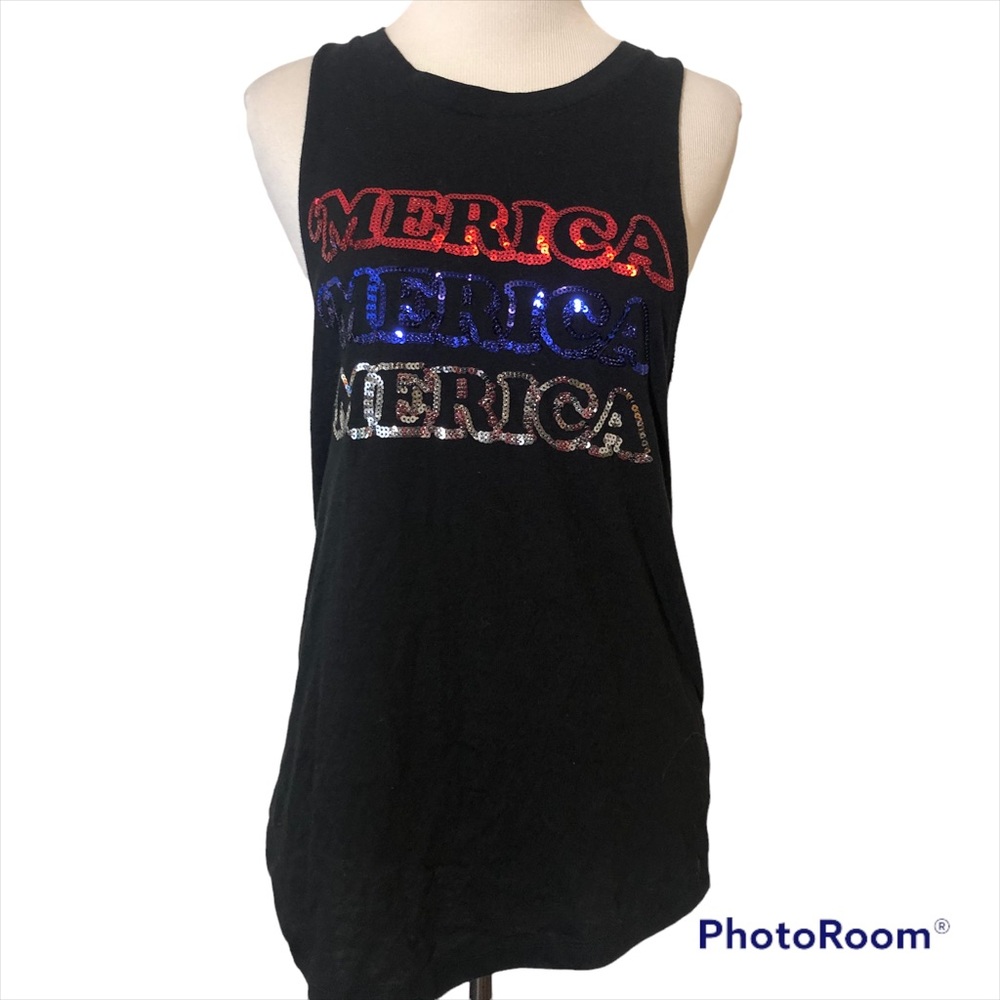PINK Victoria’s Secret Black Patriotic Tank top sequin ‘Mercia red white